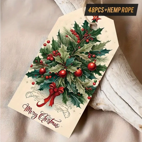 Etiquetas de Regalo de Navidad Vintage de Cartulina Con Cuerda de Cáñamo Para Decoración de Regalos Navidad Árbol Reno