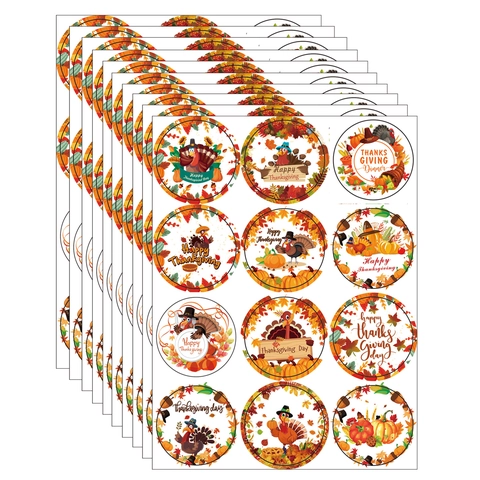 Happy Thanksgiving Runde Aufkleber Beschichtetes Papier Haftetiketten Mit Truthahn Kürbis Ahornblatt Für Erntedankfest Party Dekorationen Geschenkverpackung