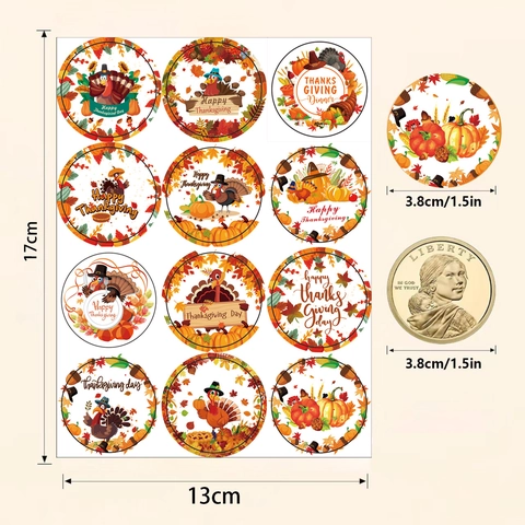 Happy Thanksgiving Runde Aufkleber Beschichtetes Papier Haftetiketten Mit Truthahn Kürbis Ahornblatt Für Erntedankfest Party Dekorationen Geschenkverpackung