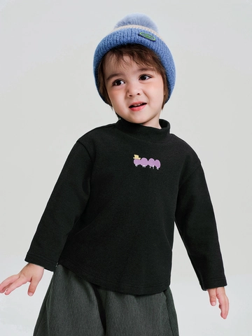 Kids Winter Fleece Lined T-Shirt Half High Collar Long Sleeve Cartoon Print Undershirt Boys Girls Warm Casual Top