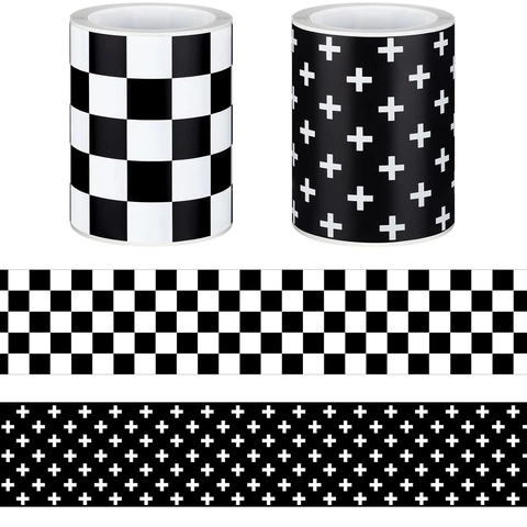Black And White Checkerboard Grid Bulletin Board Border Stickers For Classroom Office Decoration Waterproof Decorative Tape