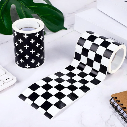 Black And White Checkerboard Grid Bulletin Board Border Stickers For Classroom Office Decoration Waterproof Decorative Tape