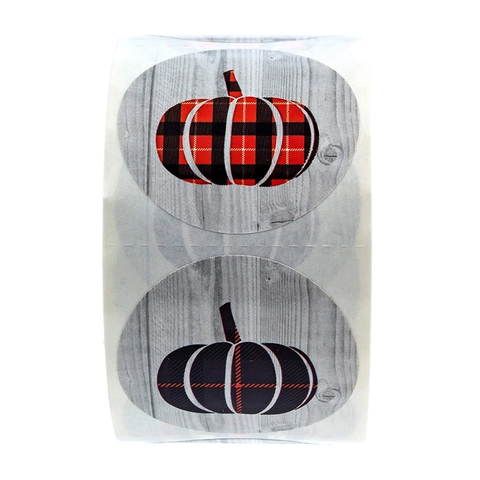 Buffalo Plaid Pumpkin Stickers Wood Grain Pattern Decorative Labels For Halloween Thanksgiving Gift Wrapping Party Favors