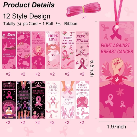 Breast Cancer Awareness Bookmarks Cardstock Pink Ribbon Inspirational Motivational Tags For Women Charity Event Gift Tags