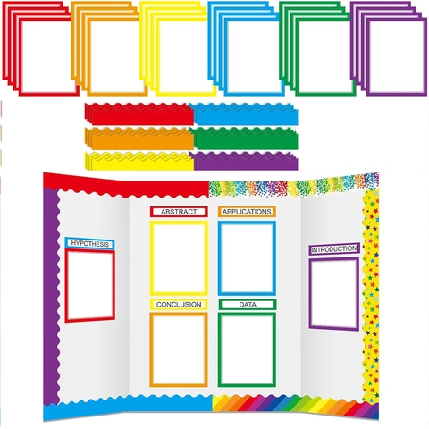 Scientific Display Board Borders Multicolor Science Fair Stickers Rainbow Bulletin Board Decoration For Classroom School Student Project