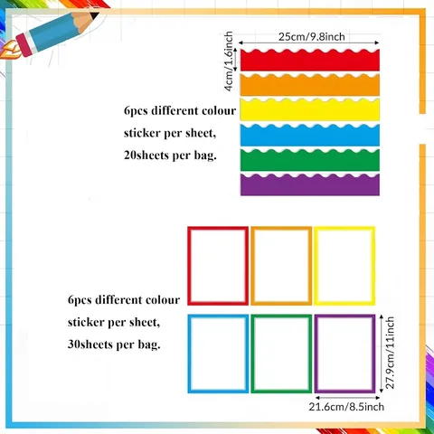 Scientific Display Board Borders Multicolor Science Fair Stickers Rainbow Bulletin Board Decoration For Classroom School Student Project