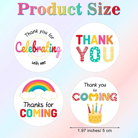 Etichette Thank You Adesivi Compleanno Arcobaleno Rotondi Auto-Adesivi Per Sigillo Regalo Baby Shower Festa Celebrazione Decorazione