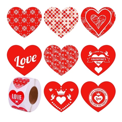 Rollo de Pegatinas de Corazón Rojo de San Valentín Etiquetas de Patrón de Amor para Envolver Regalos Sello de Sobre Boda