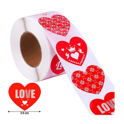 Rollo de Pegatinas de Corazón Rojo de San Valentín Etiquetas de Patrón de Amor para Envolver Regalos Sello de Sobre Boda