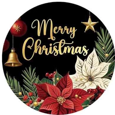 Merry Christmas Ronde Etiketten Decoratieve Feestelijke Stickers Met Kerstster En Gouden Bellen Ontwerp Voor Geschenkverpakking En Envelopsluiting