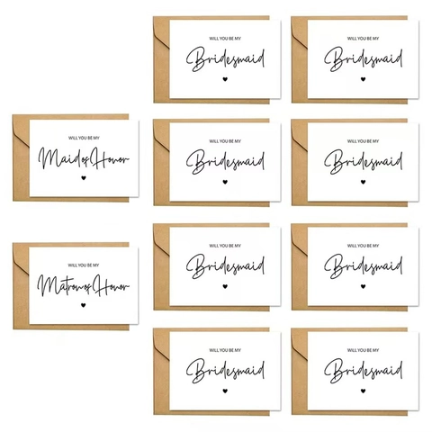 Minimalist Wedding Bridesmaid Invitation Proposal Cards And Kraft Envelopes For Maid Of Honor Matron Of Honor Party Stationery