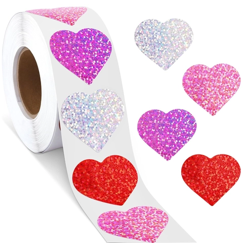 Glitter Heart Stickers Holographic Self Adhesive Labels For Valentine's Day Wedding Gift Wrapping DIY Crafts Decoration