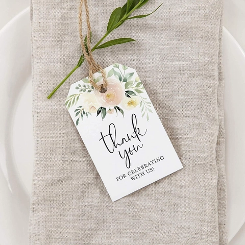 Etichette Regalo Thank You a Fiori Acquerello Rosa per Matrimonio Baby Shower Compleanno in Cartone Con Corda di Juta