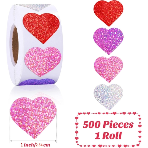 Glitter Heart Stickers Holographic Self Adhesive Labels For Valentine's Day Wedding Gift Wrapping DIY Crafts Decoration