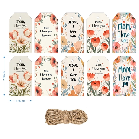 Muttertag Geschenkanhänger Mit Juteseil Floral Mom I Love You Grußkarten Für Geschenkverpackung Bouquet Mutter Feiertag Deko