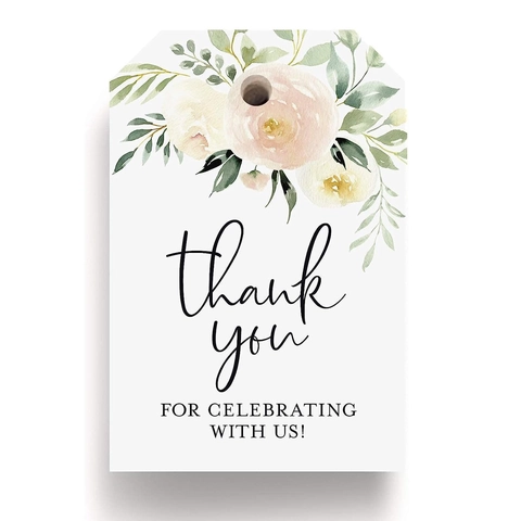 Etichette Regalo Thank You a Fiori Acquerello Rosa per Matrimonio Baby Shower Compleanno in Cartone Con Corda di Juta