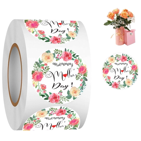 Autocollants Bonne Fête Des Mères Ronds Floraux Cœur Étiquette Auto-Adhésive Pour Boîte Cadeau Enveloppe Scellage Décoration