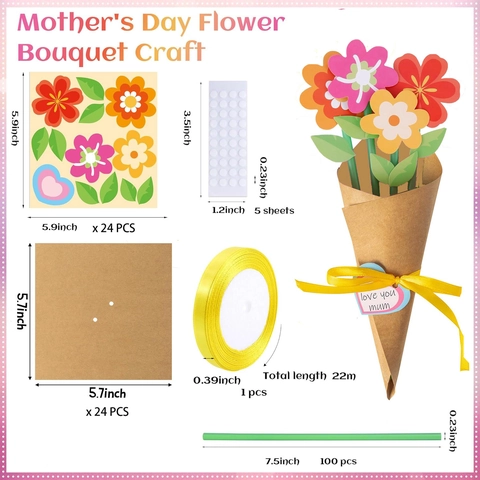 Kit Fai da Te Bouquet di Fiori di Carta per la Festa della Mamma Con Fiori in Cartoncino Nastro di Raso e Etichette Regalo a Cuore