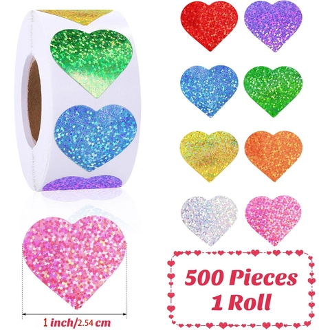 Rotolo di Adesivi Glitter Laser a Cuore Multicolore Etichette Sigillanti Autoadesive a Forma di Cuore per San Valentino Festa della Mamma