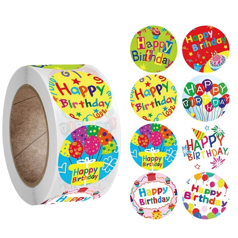 Adesivi Rotondi Happy Birthday Etichette Autoadesive per Decorazione Festa Confezioni Regalo Sigillo Buste Forniture