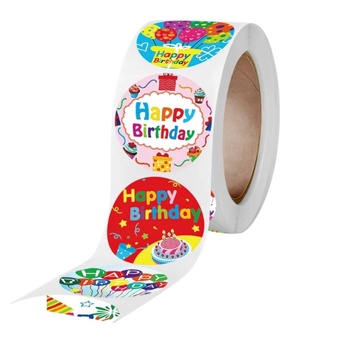 Adesivi Rotondi Happy Birthday Etichette Autoadesive per Decorazione Festa Confezioni Regalo Sigillo Buste Forniture
