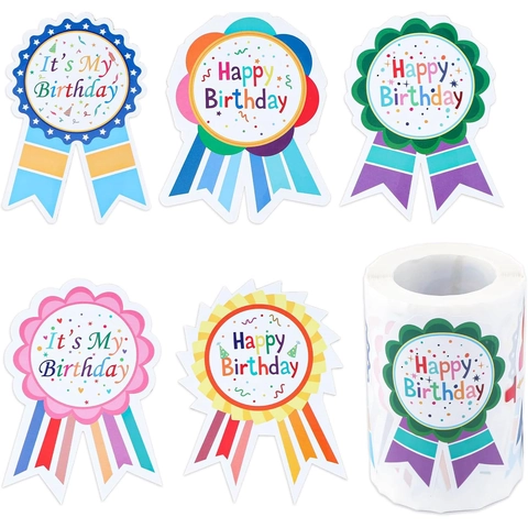 Bunte Medaillenform Happy Birthday Aufkleber Für Kinder Party Dekoration Geschenkverpackung Selbstklebende Papier Etiketten Abzeichen
