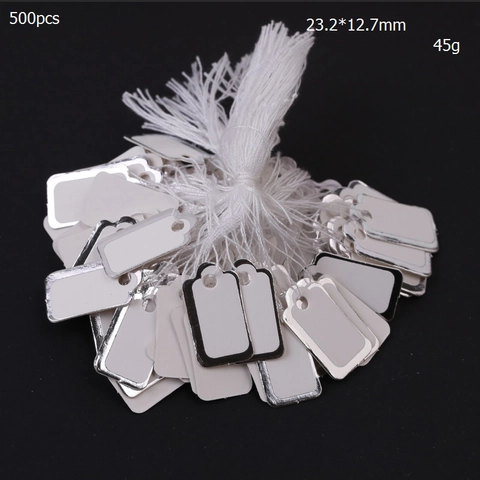 White Jewelry Price Tags With Silver Edge And Cotton String For Pricing Display Small Paper Hang Tags Professional Retail Labeling