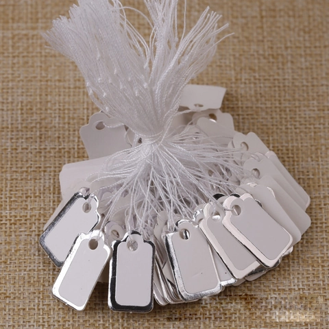 White Jewelry Price Tags With Silver Edge And Cotton String For Pricing Display Small Paper Hang Tags Professional Retail Labeling