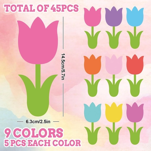 Recortes de Papel de Tulipán Multicolor Forma de Flor Decoración de Aula Primavera Pascua Fiesta Con Puntos Adhesivos Para Pared Ventana Tablón