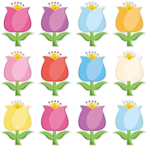 Recortes de Flores de Tulipán de Primavera Recortes de Papel Multicolor Forma de Flor Para Decoración de Pared de Tablón de Anuncios