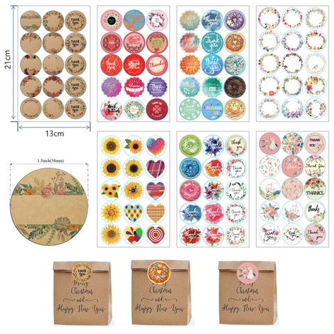 Round Thank You Stickers Floral Sunflower Sealing Labels For Gift Bags Bakery Small Business Packing Decorative Paper Labels