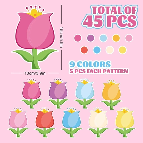 Recortes de Flores de Tulipán de Primavera Recortes de Papel Multicolor Forma de Flor Para Decoración de Pared de Tablón de Anuncios