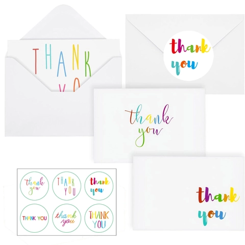 Retro Handwritten Thank You Greeting Cards With Envelopes And Stickers Blank Inside For Wedding Business Appreciation