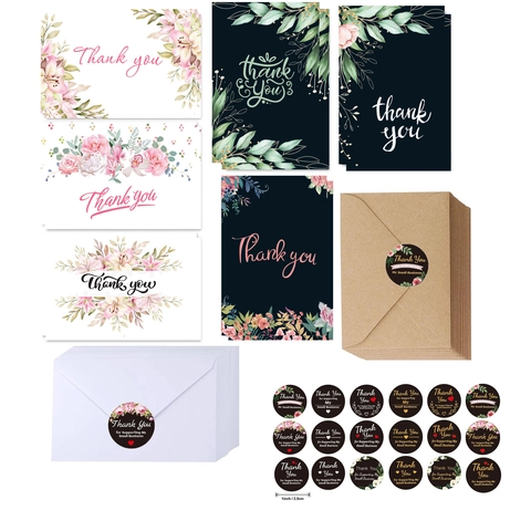 Set di Biglietti di Ringraziamento Floreali Con Buste E Adesivi Design Botanico Per Piccole Imprese Matrimonio Festa