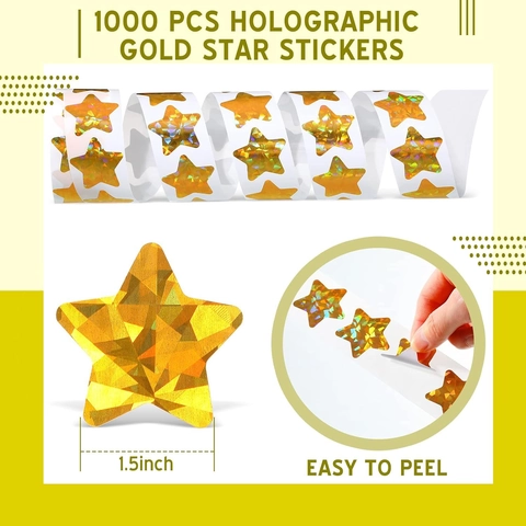 Rotolo di Adesivi Stellari Orografici Oro Etichette Adesive a Pentagramma per Premiazione Studenti Insegnanti Scrapbooking Sigillatura Buste