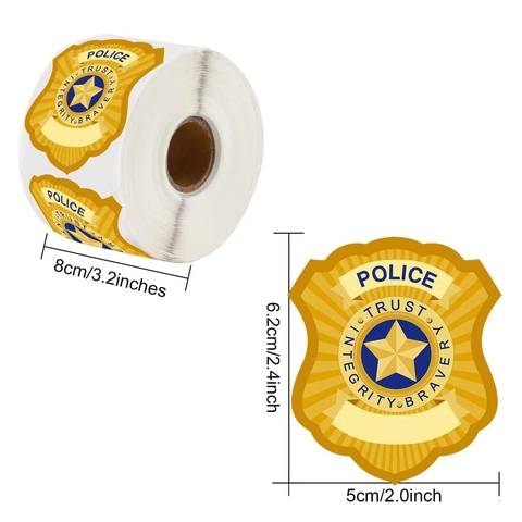 Police Badge Stickers Gold Shield Star Labels For Kids Costume Party Favors Police Officer Pretend Play Decoration
