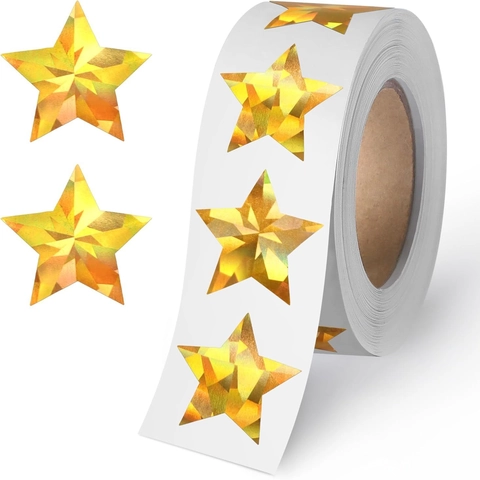 Holographic Gold Star Stickers Five Pointed Laser Reward Stickers For Teacher School Office Supplies Classroom Decoration