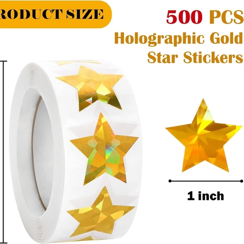 Holographic Gold Star Stickers Five Pointed Laser Reward Stickers For Teacher School Office Supplies Classroom Decoration