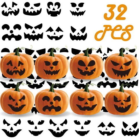 Αυτοκόλλητα Προσώπου Κολοκύθας Halloween DIY Μαύρο Βινύλιο Jack-O-Lantern Εκφράσεις Για Πάρτι Παράθυρο Τοίχο Διακόσμηση