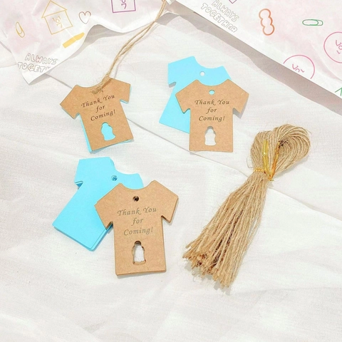 Cartellini Regalo per Baby Shower Carta Kraft Forme Abbigliamento Impronte Etichette Grazie Con Corda di Canapa Festa