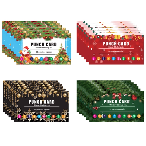 Christmas Paper Punch Card Loyalty Rewards Cards For Kids Students Classroom Business Holiday Festive Reward Tracking Cards
