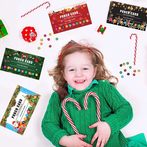 Christmas Paper Punch Card Loyalty Rewards Cards For Kids Students Classroom Business Holiday Festive Reward Tracking Cards