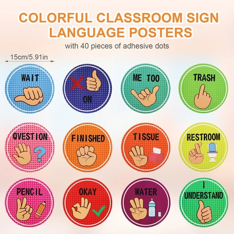 Classroom Hand Signal Posters For Teachers Non Verbal Communication Visual Aids Cardstock Decor For School Kindergarten Educational Posters