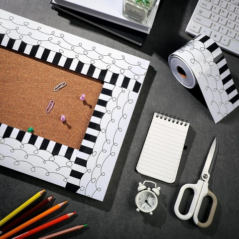 Black And White Striped Bulletin Board Borders For Classroom Decoration Scalloped Adhesive Paper Roll Back To School Bulletin Board Decorations