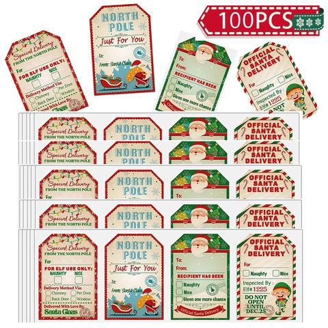 Vintage Christmas Gift Tag Stickers Official Santa Delivery Label For Holiday Present Wrapping Decoration Accessory
