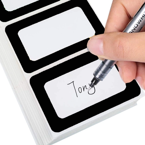 Rectangle Name Labels Stickers With Black Border White Write On Adhesive Labels For Office School Home Organization Stickers