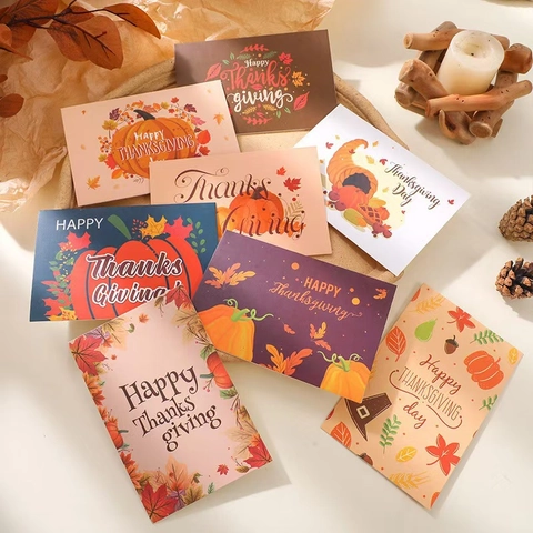 Σετ Ευχετήριων Καρτών Happy Thanksgiving Με Φακέλους Και Αυτοκόλλητα Κολοκύθα Φύλλο Σφενδάμου Φθινοπωρινή Συγκομιδή Λευκό Χαρτόνι 250g Για Οικογένεια Φίλους Δώρο