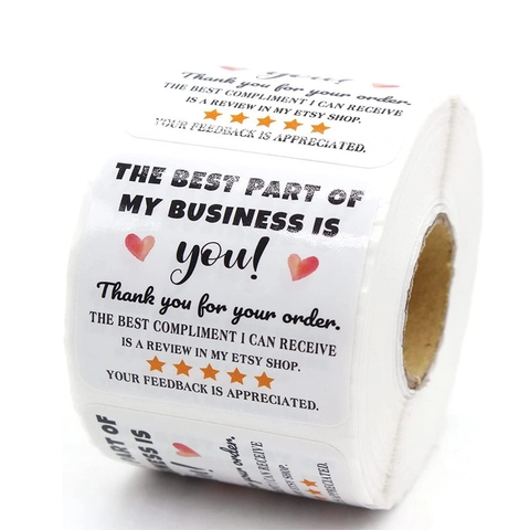 White Square Adhesive Thank You For Your Order Labels Heart Star Pattern Business Shipping Packaging Small Shop Decor