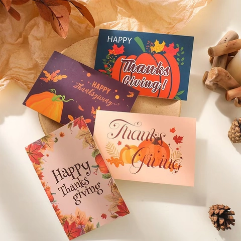 Σετ Ευχετήριων Καρτών Happy Thanksgiving Με Φακέλους Και Αυτοκόλλητα Κολοκύθα Φύλλο Σφενδάμου Φθινοπωρινή Συγκομιδή Λευκό Χαρτόνι 250g Για Οικογένεια Φίλους Δώρο