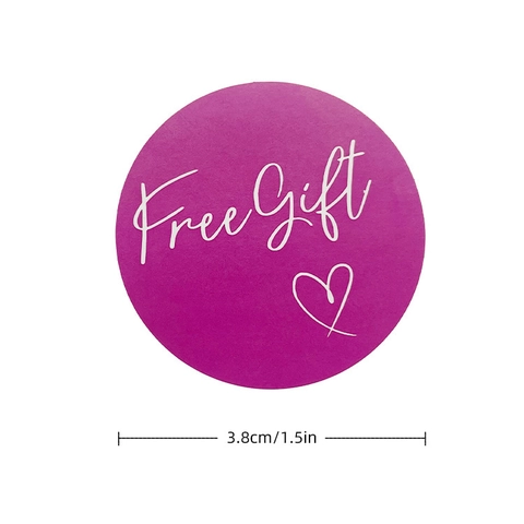 Pegatinas Moradas Redondas Free Gift con Corazón Etiquetas Autoadhesivas para Sellar Paquetes Decoración Pequeñas Empresas Papelería
